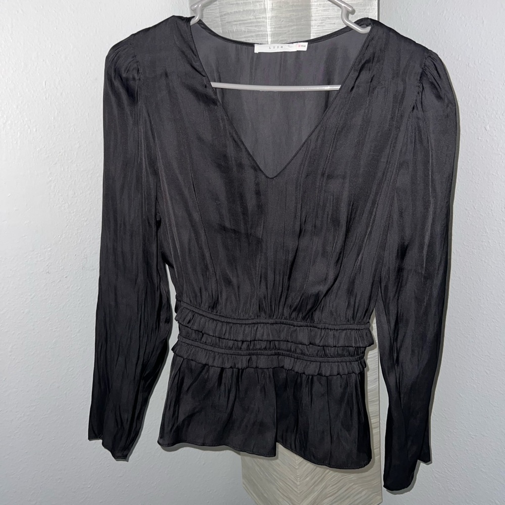 Lush black Satin Silk long sleeve blouse
